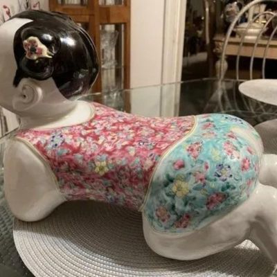 Sale Photo Thumbnail #319: Vintage Earlier SIGNED BASE Chinese Famille Porcelain Baby Child/Girl Opium Pillow Art Statue Sculpture 14" Long as Pic'd. Heavy Piece. (Pickup Only in Berlin, NJ 08009)