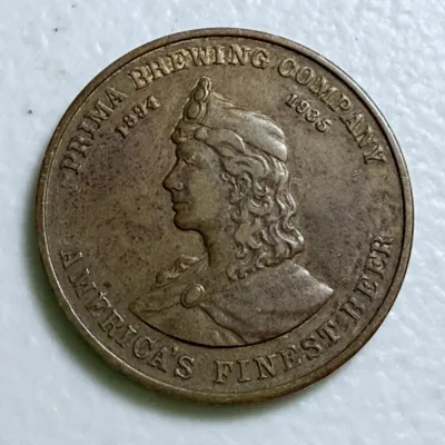 Sale Photo Thumbnail #558: VINTAGE 1935 PRIMA BREWING COMPANY BEER ADVERTISING TOKEN FROM CHICAGO ILL. IN VF PREOWNED CONDITION. $5 DOMESTIC SHIPPING.