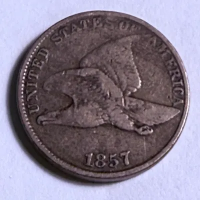 Sale Photo Thumbnail #560: 1857 FINE/VF CONDITION FLYING EAGLE CENT AS PICTURED. $5 DOMESTIC SHIPPING.