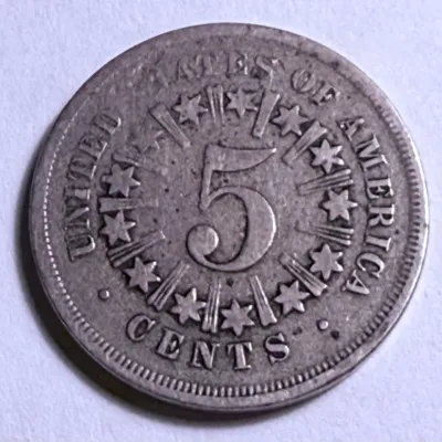 Sale Photo Thumbnail #566: 1867 FINE/VF CONDITION "ARROWS & RAYS" SHIELD NICKEL TYPE COIN AS PICTURED. $5 DOMESTIC SHIPPING.