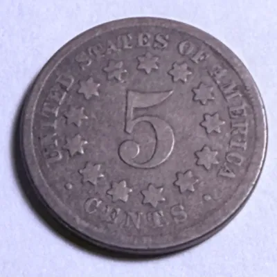 Sale Photo Thumbnail #568: 1867 AG/GOOD CONDITION "NO RAYS" SHIELD NICKEL TYPE COIN AS PICTURED. $5 DOMESTIC SHIPPING.