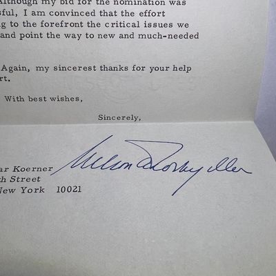 Sale Photo Thumbnail #601: Nelson Rockefeller Hand Signed Letter Dated 1968 in Very Good Preowned Condition. $7 Domestic Shipping.