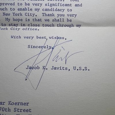 Sale Photo Thumbnail #603: JACOB JAVITZ Senator Hand Signed Letter Dated 1968 in Very Good Preowned Condition. $7 Domestic Shipping.