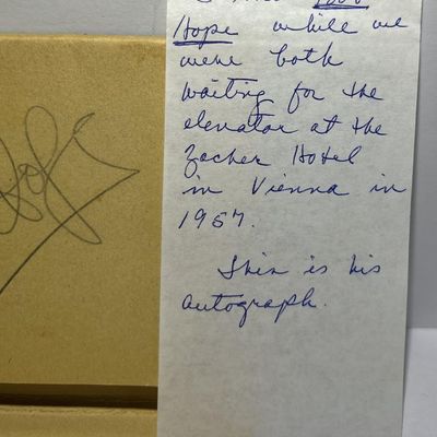 Sale Photo Thumbnail #605: BOB HOPE Hand Signed Autograph in Vienna Austria 1957 in Very Good Preowned Condition. $7 Domestic Shipping.