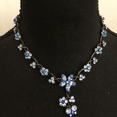 Gorgeous, vintage, light blue floral, rhinestone drop necklace, delicate marquise, cut flowers cascading clusters, vintage, excellent...
