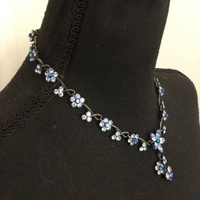Gorgeous, vintage, light blue floral, rhinestone drop necklace, delicate marquise, cut flowers cascading clusters, vintage, excellent...