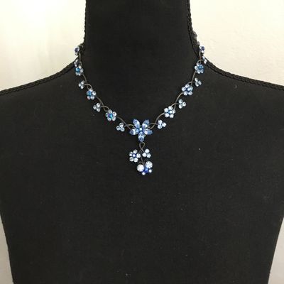Gorgeous, vintage, light blue floral, rhinestone drop necklace, delicate marquise, cut flowers cascading clusters, vintage, excellent...
