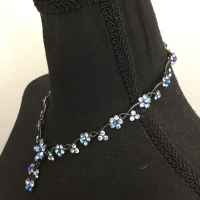 Gorgeous, vintage, light blue floral, rhinestone drop necklace, delicate marquise, cut flowers cascading clusters, vintage, excellent...