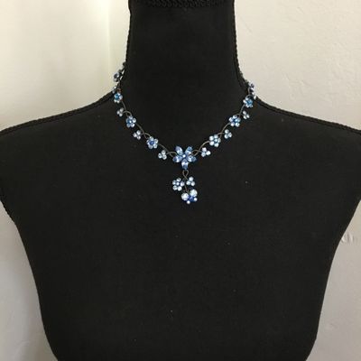 Gorgeous, vintage, light blue floral, rhinestone drop necklace, delicate marquise, cut flowers cascading clusters, vintage, excellent...