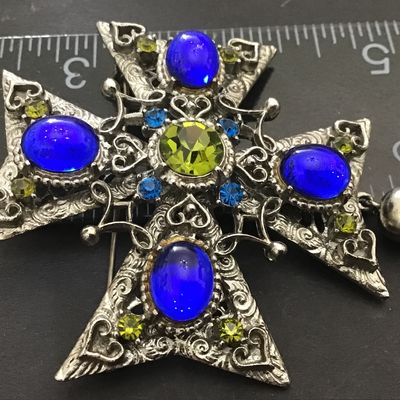 Colbale Blue Glass Cabs Maltesse Cross Tasseled Vintage Unique