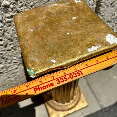 Sale Photo Thumbnail #306: Painted gold. Approx. 21" tall, pedestal surface measures approx. 9" x 9". Some chips in the material, see photos for details.