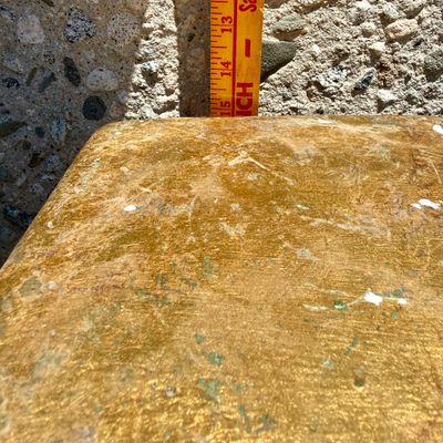 Sale Photo Thumbnail #305: Painted gold. Approx. 21" tall, pedestal surface measures approx. 9" x 9". Some chips in the material, see photos for details.