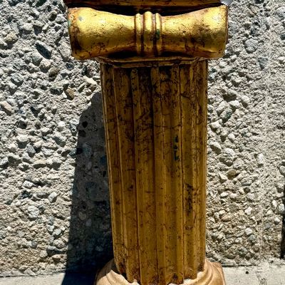 Sale Photo Thumbnail #301: Painted gold. Approx. 21" tall, pedestal surface measures approx. 9" x 9". Some chips in the material, see photos for details.