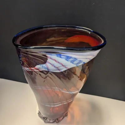 Hand Made Glass Vase Signed - Multi-Colored Swirl
