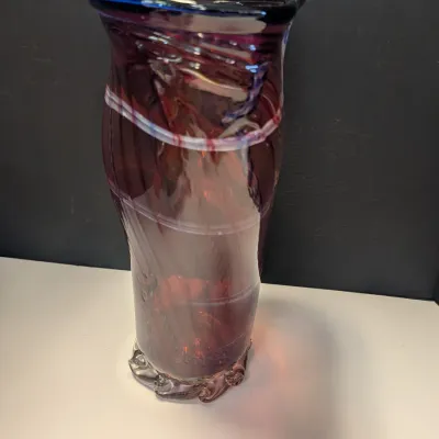 Hand Made Glass Vase Signed - Multi-Colored Swirl