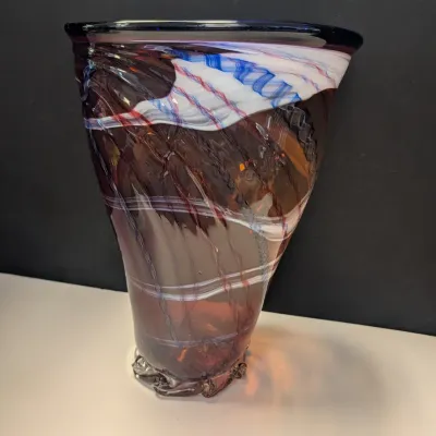Hand Made Glass Vase Signed - Multi-Colored Swirl