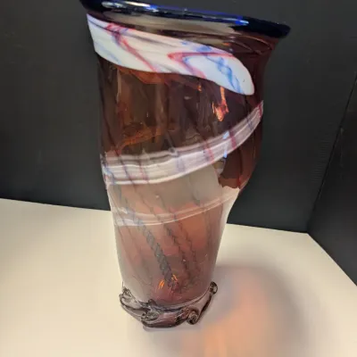 Hand Made Glass Vase Signed - Multi-Colored Swirl