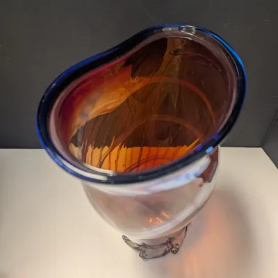 Hand Made Glass Vase Signed - Multi-Colored Swirl