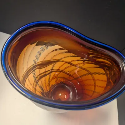 Hand Made Glass Vase Signed - Multi-Colored Swirl