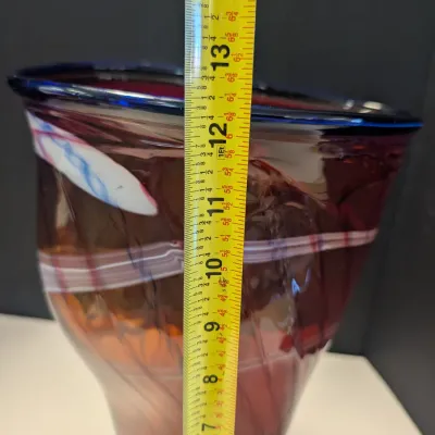 Hand Made Glass Vase Signed - Multi-Colored Swirl