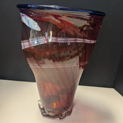 Hand Made Glass Vase Signed - Multi-Colored Swirl