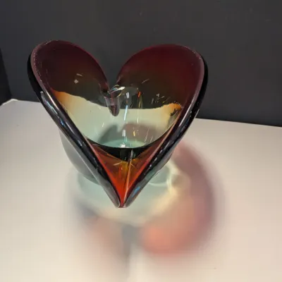 Vintage Italian Art Glass Clam Shell Bowl Amber MCM Made In Italy