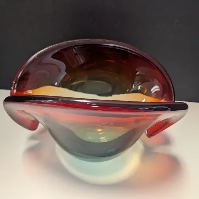 Vintage Italian Art Glass Clam Shell Bowl Amber MCM Made In Italy