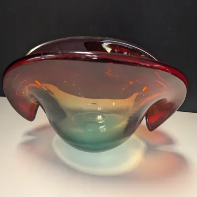 Vintage Italian Art Glass Clam Shell Bowl Amber MCM Made In Italy