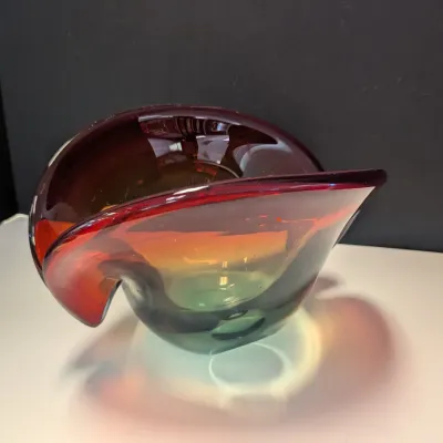 Vintage Italian Art Glass Clam Shell Bowl Amber MCM Made In Italy