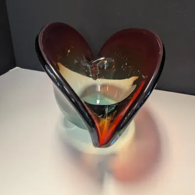Vintage Italian Art Glass Clam Shell Bowl Amber MCM Made In Italy