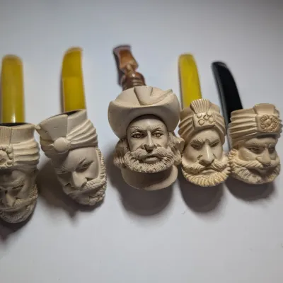 Carved Smoking Pipes Arab Man Head Figural #9