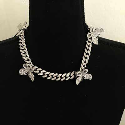 Sale Photo Thumbnail #54: Very cute iced out butterfly choker style necklace Please see attached pictures