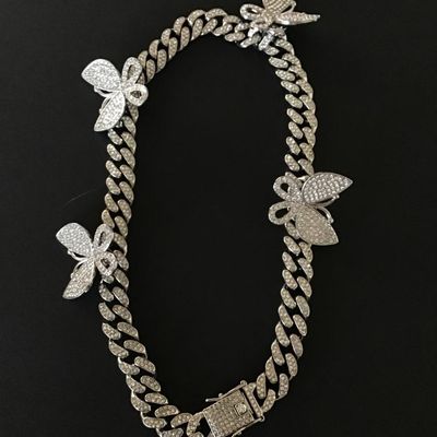 Sale Photo Thumbnail #53: Very cute iced out butterfly choker style necklace Please see attached pictures