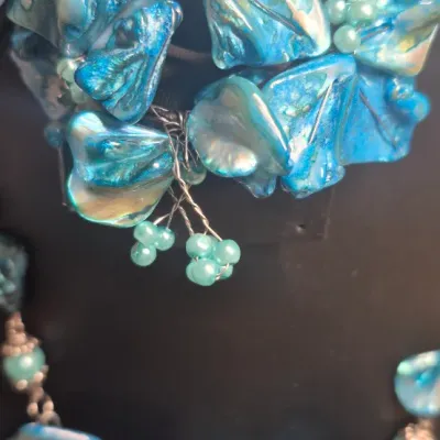 Stunning Chunky Sky Blue floral bead chip Necklace & matching Bracelet