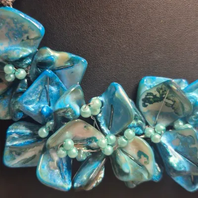 Stunning Chunky Sky Blue floral bead chip Necklace & matching Bracelet