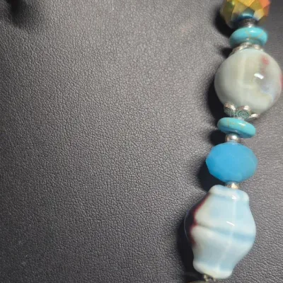 Bulky Stone, glass beads Necklace & Earrings match