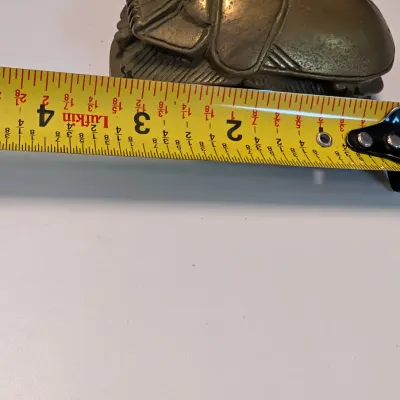 Vintage Brass Scarab Paperweight Figure Hieroglyphics Antique Artisan