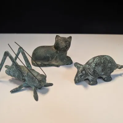 Solid Brass Armadillo, Cat & Grasshoppers