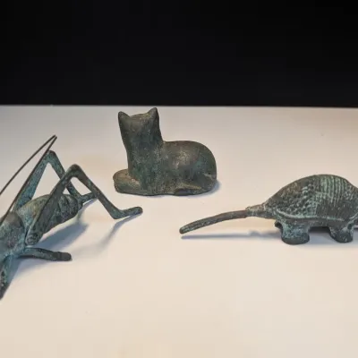 Solid Brass Armadillo, Cat & Grasshoppers