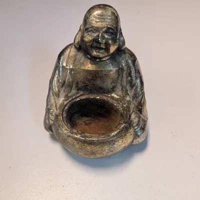 Small Japanese Gold & Silver Tone Happy Buddha Incense Burner & Reine Pedauque Bourgogne Wine Tasting Cup