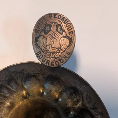 Small Japanese Gold & Silver Tone Happy Buddha Incense Burner & Reine Pedauque Bourgogne Wine Tasting Cup
