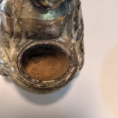 Small Japanese Gold & Silver Tone Happy Buddha Incense Burner & Reine Pedauque Bourgogne Wine Tasting Cup