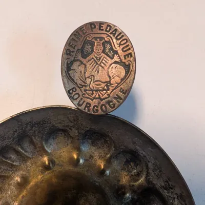 Small Japanese Gold & Silver Tone Happy Buddha Incense Burner & Reine Pedauque Bourgogne Wine Tasting Cup