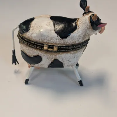 Hand Painted Vintage Ranger International Corp. Hinged Cow & Chicken Trinket Box