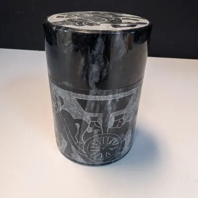 Vintage Stone Cigarette Holder w/ Horse Drawn Carriage Engraving