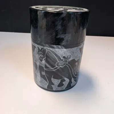 Vintage Stone Cigarette Holder w/ Horse Drawn Carriage Engraving