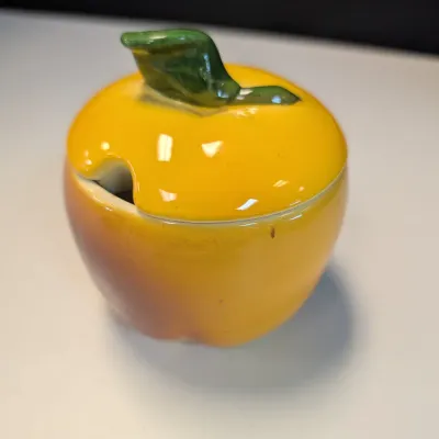 Fruit Depicted Hand Painted Relish Dishes, Celery Shaped Dish & West German Apple Sauce Pot