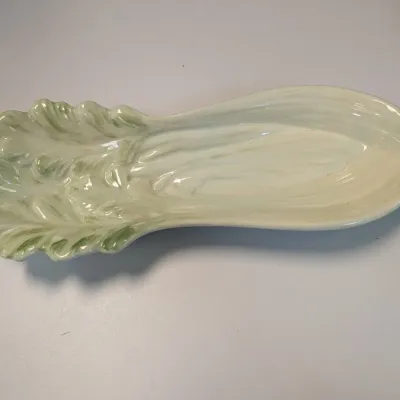 Fruit Depicted Hand Painted Relish Dishes, Celery Shaped Dish & West German Apple Sauce Pot