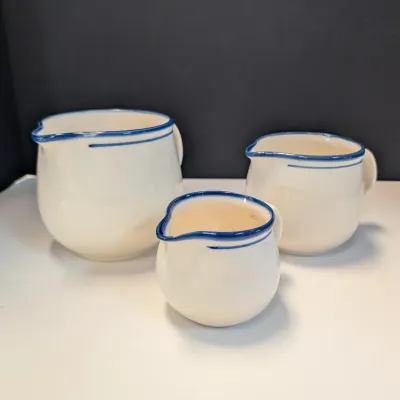 Vintage East German Ceramic Pitcher Set Blue Stripe