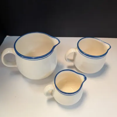 Vintage East German Ceramic Pitcher Set Blue Stripe